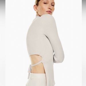 BABATON by ARITZIA Sculpt Knit Tie-Back Long sleeve  Top in Matte Pearl
